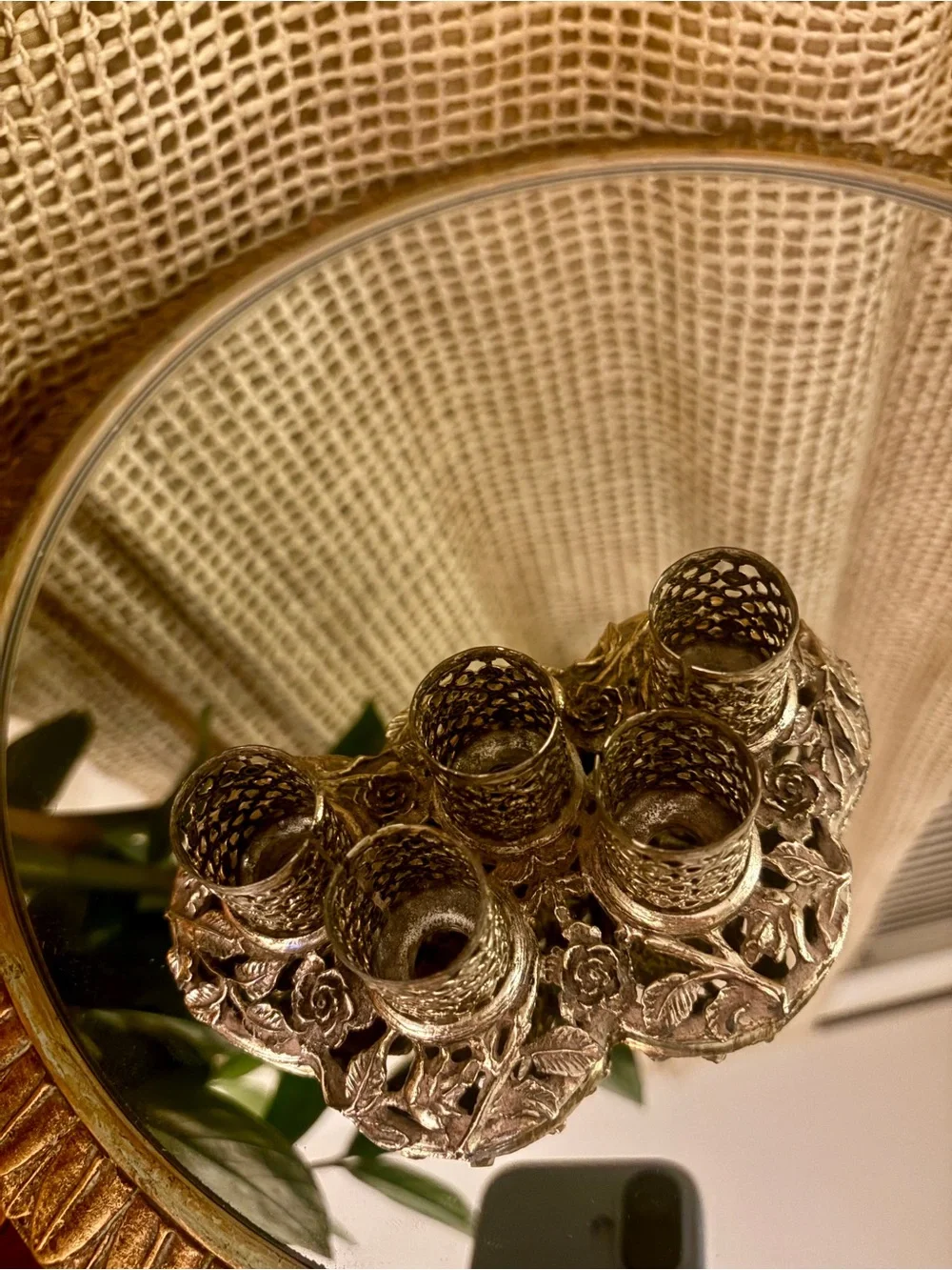 Vintage Ornate Floral Silver Toned Lipstick Holder
